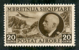 Occupazioni II Guerra Mondiale - Albania - 1939 - 20 Quind Aerea (4) - Gomma Integra - Lieve Piega Verticale - Other & Unclassified