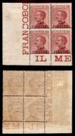 Uffici Postali All'Estero - Levante - Costantinopoli - 1921 - 10 Piastre Su 60 Cent (32) - Quartina Angolare - Gomma Int - Andere & Zonder Classificatie