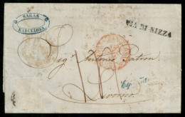 PREFILATELICHE - Lettera Da Barcellona Del 28 Nov. 1853 Non Affrancata Per Livorno Con Bollo Lineare Via Di Nizza E Segn - Autres & Non Classés