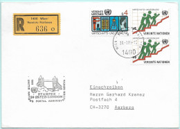 UNO-Wien R-Brief Stampex London GB Erinnerungsstempel MI-No 98 - Cartas & Documentos