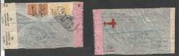 China - Xx. 1944 (23 March) Minhow, Foochow - Eire, Dublin. Air WWII Dual Censored Multifkd Reverse Envelope, Tied Arriv - Other & Unclassified