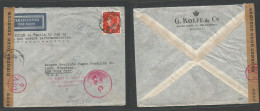 Dutch Indies. 1941 (21 June) Batavia - USA, NYC. Single 80c Red Fkd Air Comercial Envelope, Depart Censored + Route KNIL - Niederländisch-Indien