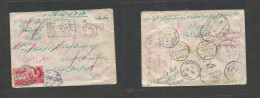 Palestine. 1949 (1 Dec) Gaza - Jerusalem - Ulkarem - Amman - Cairo. Registered Censored Overprinted Genuine Usage Fkd Si - Palestine