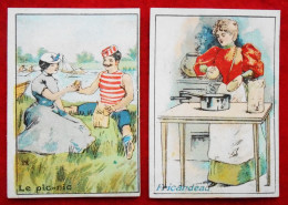 2 Chromos Publicité.Veen & Cie,  Anvers. Biscottes Hollandaises. Pic-Nic, Fricandeau - Sonstige & Ohne Zuordnung