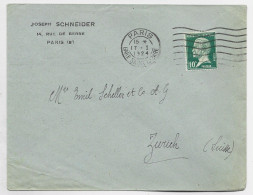 FRANCE PASTEUR 10C SEUL  LETTRE MEC PARIS 17.1.1924 GARE ST LAZARE  SUISSE  AU TARIF IMPRIME - 1922-26 Pasteur