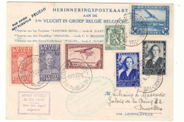 Belgique - Carte Postale De 1937 - Oblit Bruxelles Aéroport - 1 Er Vol Spécial - Cachet Leopoldville - Timbres Du Congo - Briefe U. Dokumente