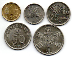 SPAIN, Set Of Five Coins 1, 5, 25, 50, 100 Pesetas, Copper-Nickel, Alum-Bronze, Year 1980, KM # 816, 817, 818, 819, 820 - Other & Unclassified