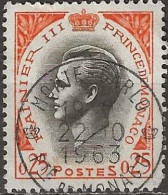 MONACO 1960 Prince Rainier III - 25c. - Blk And Orge FU - Usati