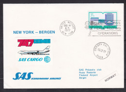 United Nations New York - 1977 SAS Cargo  First Flight Cover NY To Bergen Norway - Storia Postale