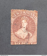 NEW ZELAND NUOVA ZELANDA 1858 QUEEN VICTORIA 6d BRUN FONCE CAT YVERT 10a NO WMK - Oblitérés