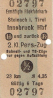 Sehr Alte Rückfahrtkarte Steinach I. Tirol - Innsbruck Hbf (7/08/1958) - Europa