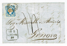 Portugal, 1858, # 6, Para Genova, Fragmento - Lettres & Documents