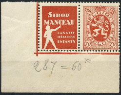 BELGIQUE - COB 45 - 70C LION HERALDIQUE TIMBRE PUBLICITAIRE "MANCEAU" - NEUF - Mint