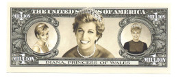 POUR COLLECTIONNEUR FAUX-BILLET FAKE TICKET 1 000 000 DOLLARS USA LADY DY DIANA PRINCESSE OF WALLES - Fouten