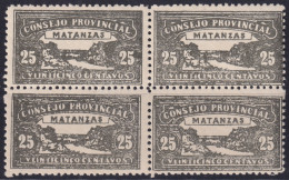 REP-542 CUBA MNH LOCAL MATANZAS REVENUE 25c BLOCK 4.  - Postage Due