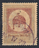 1903 Hungary Croatia Slovakia Vojvodina Serbia Romania Transylvania K.u.k Kuk Revenue Tax Stamp CROWN 1 K 26 Fill - Fiscaux