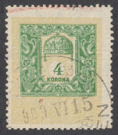 1903 Hungary Croatia Slovakia Vojvodina Serbia Romania Transylvania K.u.k Kuk Fiscal Revenue Tax Stamp - Holy CROWN 4 K - Fiscali