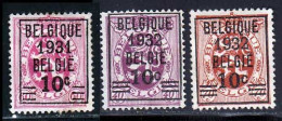 Belgique 1931 Yvert 316 - 333 - 334 (*) TB Neuf Sans Gomme - 1929-1937 Lion Héraldique