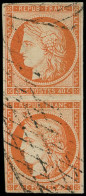 EMISSION DE 1849 - 5Be  40c. Orange, 4 RETOUCHES Tenant à Normal, Obl. GRILLE SANS FIN, RR Et TTB - 1849-1850 Ceres