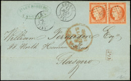 Let EMISSION DE 1849 - 5    40c. Orange, PAIRE Obl. PC 898 S. LSC, Càd T15 COGNAC 14/6/52, Arr. GLASGOW 18/6, TTB - 1849-1876: Classic Period