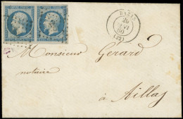 Let EMPIRE NON DENTELE - 15   25c. Bleu, PAIRE Obl. PC 296 S. Env., Càd T15 BAZAS 29/1/60, TTB - 1849-1876: Classic Period