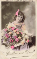 ENFANTS - Ceuillier Pour Vous - Jeune Fille - Bouquet De Fleur - Colorisé - Carte Postale Ancienne - Ritratti