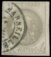 EMISSION DE BORDEAUX - 41A   4c. Gris, R I, Obl. Càd MARSEILLE, RR Et TB, Certif. JF Brun - 1870 Emission De Bordeaux