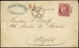 Let CERES DENTELE - 57   80c. Rose, Obl. GC ITALIEN 19 S. LSC, Càd NAPOLI 22/2/74 à L'arrivée, Griffe Coi Postali France - 1849-1876: Période Classique