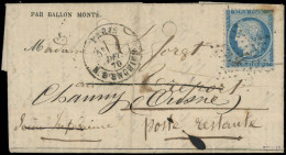 Let BALLONS MONTES - N°37 Rousseur, Obl. Etoile 4 Sur Gazette N°13, Càd R. D'Enghien 4/12/70, Arr. DIEPPE Le 13/12, Réex - Guerre De 1870