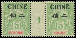 * CHINE 38 : 5c. Vert-jaune, PAIRE Mill.1, Gomme Coloniale, TB - Autres & Non Classés