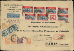 Let INDOCHINE 127 (3), 146 (7), 159, 161 (3) Et 163 Obl. Càd SAIGON S. Grande Env. Rec. Par Avion Pour Paris, 1932, TB - Autres & Non Classés