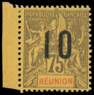 * REUNION 79A : 10 Sur 75c. Violet-noir S. Jaune, CHIFFRES ESPACES, Bdf, TB - Autres & Non Classés