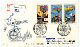 TCHECOSLOVAQUIE ENV 1968 PRAHA LETTRE RECOMMANDEE AVION => FRANCE   VELO BICYCLETTE - Storia Postale