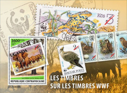 Centrafrica 2023, WWF On Stamps, Elephant, Frog, Owl, BF - Eléphants