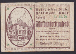 Banknote Geldschein Hattingen Ruhr 500 Tausend Gefaltet - Sonstige & Ohne Zuordnung