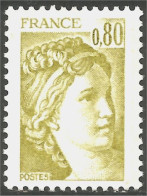 349 France Yv 1971 Sabine De Gandon 80c Jaune Olive Yellow MNH ** Neuf SC (1971-1b) - 1977-1981 Sabine Of Gandon