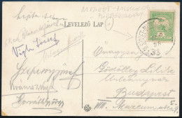 ~1905 Képeslap Turul 5f Bérmentesítéssel "M.SZIGET - MISKOLCZ - (PÜSPÖKLADÁNY)" Vasúti Bélyegzéssel Budapestre Küldve - Autres & Non Classés