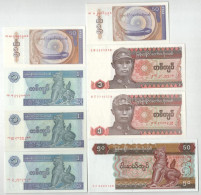 Mianmar DN (1990) 1K (2x) + DN (1994) 50P (2x) + DN (1996) 1K (3x) + DN (1997) 50K T:UNC,AU Myanmar ND (1990) 1 Kyat (2x - Ohne Zuordnung