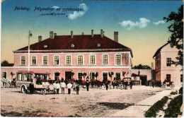 T2/T3 1919 Párkány, Stúrovo; Pályaudvar, Vasútállomás, Autóbusz, Lovaskocsik / Railway Station, Autobus, Horse Carts (EK - Non Classés