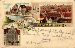 * T2/T3 1897 (Vorläufer!) Nürnberg, Nuremberg; Insel Schütt Mit Synagoge, Panorama Mit Burg, Pellerhaus, Nürnberger Tric - Non Classés