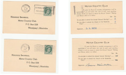 2 X 1955 WINNIPEG MOTOR COUNTRY CLUB  Canada POSTAL STATIONERY CARDS  Cover Car Card - Storia Postale