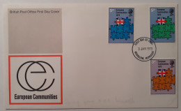 EUROPE / Communauté Européenne - Entrée Du ROYAUME UNI / Drapeau - Enveloppe Avec 3 Timbres Et Cachet 1er Jour - Omslagen