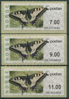 Norwegen 2008 Automatenmarken Schmetterlinge 3 Wertstufen ATM 11 Postfrisch - Automaatzegels [ATM]