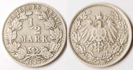 1/2 Mark Kaiserreich EMPIRE 1917 A Silber Jäger 16    (r850 - 1/2 Mark
