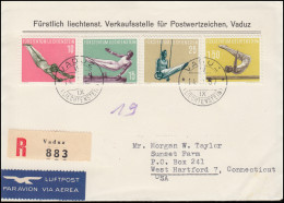 Liechtenstein 353-356 Sport Turnen -Satz Auf R-Lp-FDC Verkaufsst. VADUZ 14.5.57 - Lettres & Documents