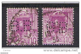 ALGERIA - VARIETA':  1926  VEDUTA  -  10 C. LILLA  US. -  PERFIN  -  RIPETUTO  2  VOLTE  -  YV/TELL. 38 - Gebraucht