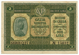 2 LIRE CASSA VENETA DEI PRESTITI OCCUPAZIONE AUSTRIACA 02/01/1918 BB+ - Austrian Occupation Of Venezia