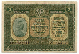 2 LIRE CASSA VENETA DEI PRESTITI OCCUPAZIONE AUSTRIACA 02/01/1918 BB+ - Oostenrijkse Bezetting Van Venetië