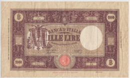 Regno D'Italia, Lire 1000 Grande " M " Testina Fascio II° Tipo. Dec. 12/12/1942 Rara. Pieghe Ma Integra E Fresca . - 1.000 Lire