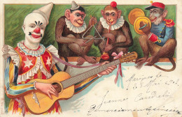 Cirque Circus * CPA Illustrateur 1902 * Clown Clowns * Art Nouveau Jugendstil * Numéro Singes Monkey Guitare - Cirque